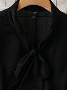 SHEIN Unity Plus Tie Neck Butterfly Sleeve Blouse - Black - View 3