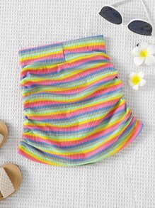 Niñitas Falda de rayas combinadas fruncido lateral - Multicolor - Ver 2