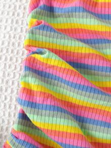 Niñitas Falda de rayas combinadas fruncido lateral - Multicolor - Ver 4