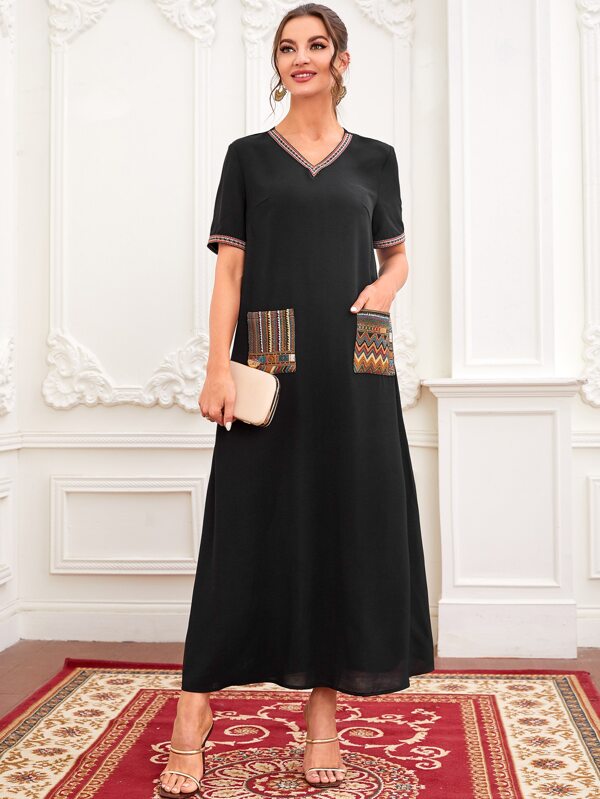 Al Najma 1pc Chevron Pocket V-neck Tunic Dress