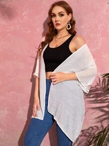 Plus Solid Open Front Kimono - White - View 3
