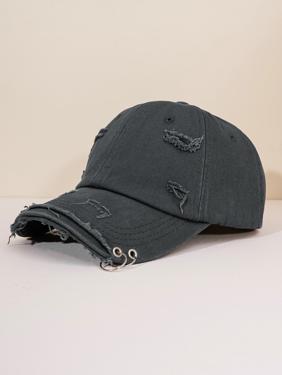 金屬圓環裝飾破洞棒球帽