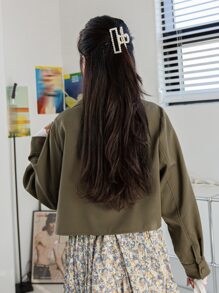 DAZY Cazadora corta con diseño de solapa con botón - Verde Oliva - Ver 2