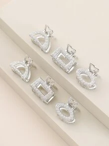 6 件金属迷你几何发夹，适合女士日常派对金色头饰发夹发夹发夹发夹，学校用品，学院秋冬发夹发饰，适合女士度假装扮 - 銀色 - 查看 3