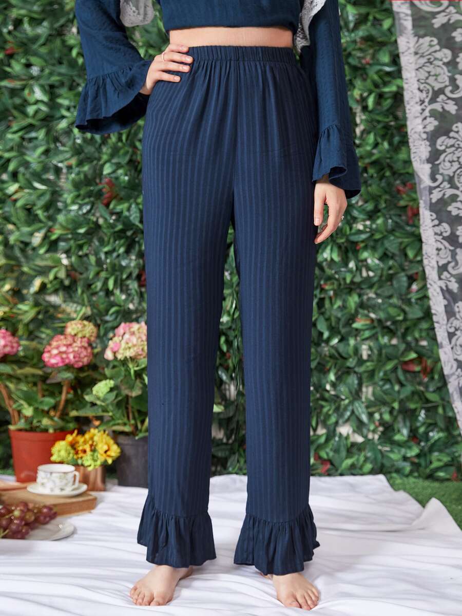 SHEIN Đáy ngủ Nữ Xù Sọc Thanh lịch - Màu xanh hải quân - Xem 1