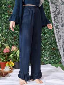 SHEIN Đáy ngủ Nữ Xù Sọc Thanh lịch - Màu xanh hải quân - Xem 3