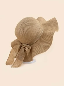 1 Pièce Chapeau De Soleil Femme Printemps/été Avec Bordure Ondulée Et Ruban, Idéal Pour La Plage, Les Voyages Ou Les Vacances Boho