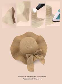 1 Pièce Chapeau De Soleil Femme Printemps/été Avec Bordure Ondulée Et Ruban, Idéal Pour La Plage, Les Voyages Ou Les Vacances Boho