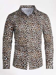 Hombres Camisa con estampado de leopardo con botón - Multicolor - Ver 1