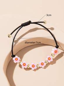 Flower & Bead Decor Bracelet - Pink - View 3