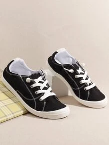 Women's Fashionable Comfortable And Versatile Lace-up Casual Sports Shoes - Black - View 3