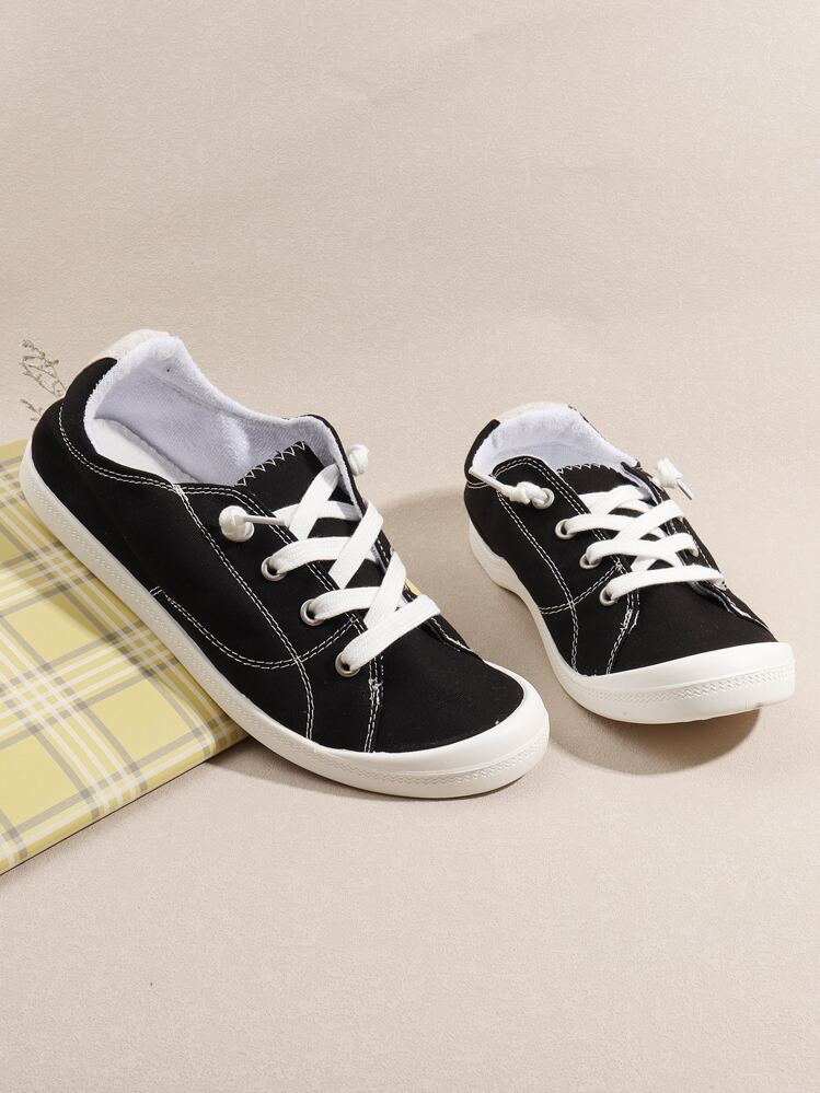Women's Fashionable Comfortable And Versatile Lace-up Casual Sports Shoes - Black - View 4