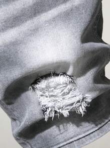 Manfinity LEGND Men Cotton Cat Whisker Washed Ripped Denim Shorts - Grey - View 3