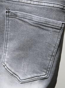 Manfinity LEGND Men Cotton Cat Whisker Washed Ripped Denim Shorts - Grey - View 4
