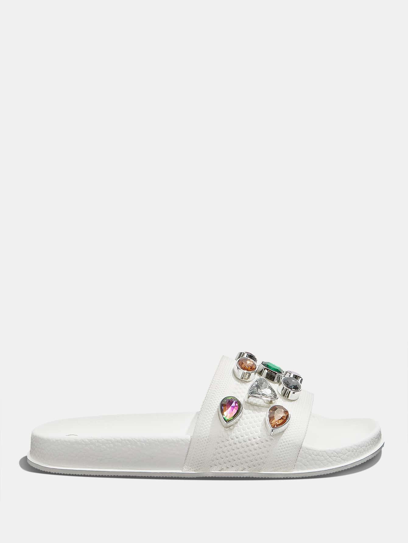 Cuccoo Gemstone Decor Knit Detail Slides - White - View 5