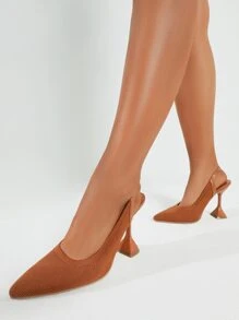 Minimalist Knit Slingback Pyramid Pumps - Brown - View 2