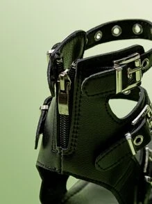 ROMWE Grunge Punk Eyelet & Buckle Decor Gladiator Sandals - Black - View 6