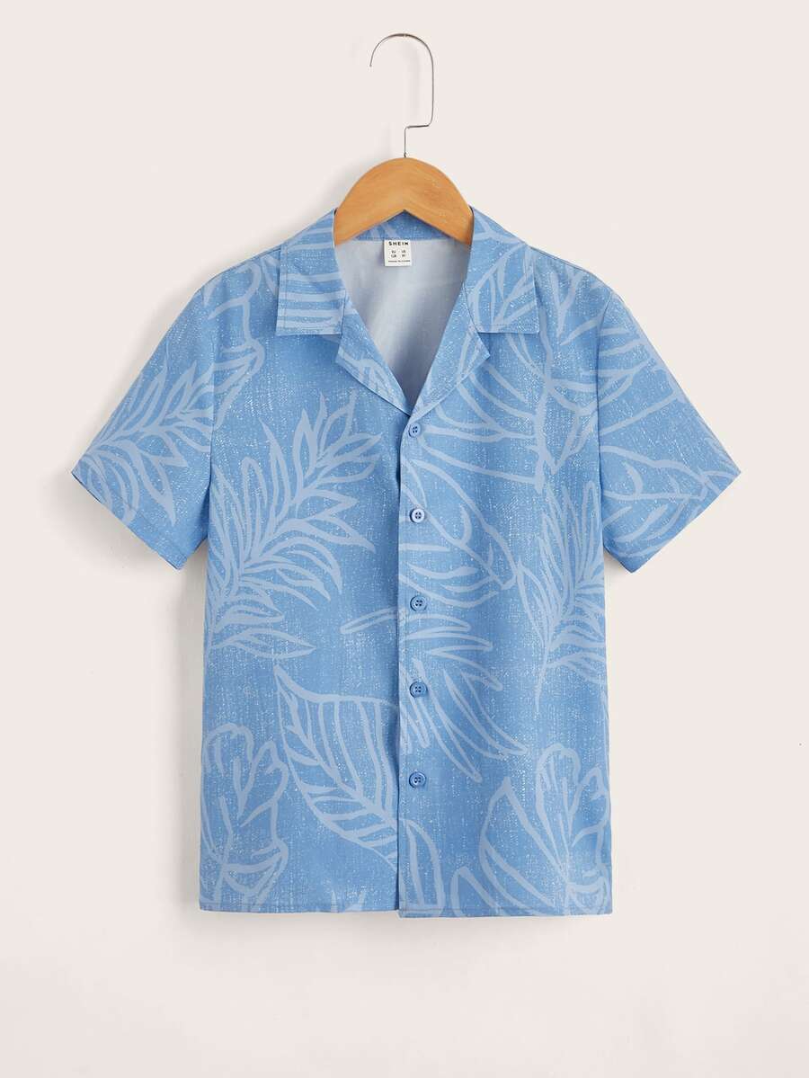 SHEIN 男孩熱帶圖案襯衫