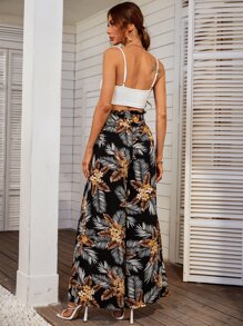 SHEIN VCAY Bộ đồ hai mảnh nữ Thắt lưng Tách cao Quần paper-bag Nhiệt đới Boho - Nhiều màu - Xem 2