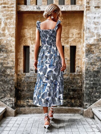 ランダム オールオーバープリント シール フリル裾 キャミドレス