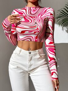 SHEIN PETITE Camiseta corta con estampado de cuello alto - Multicolor - Ver 6