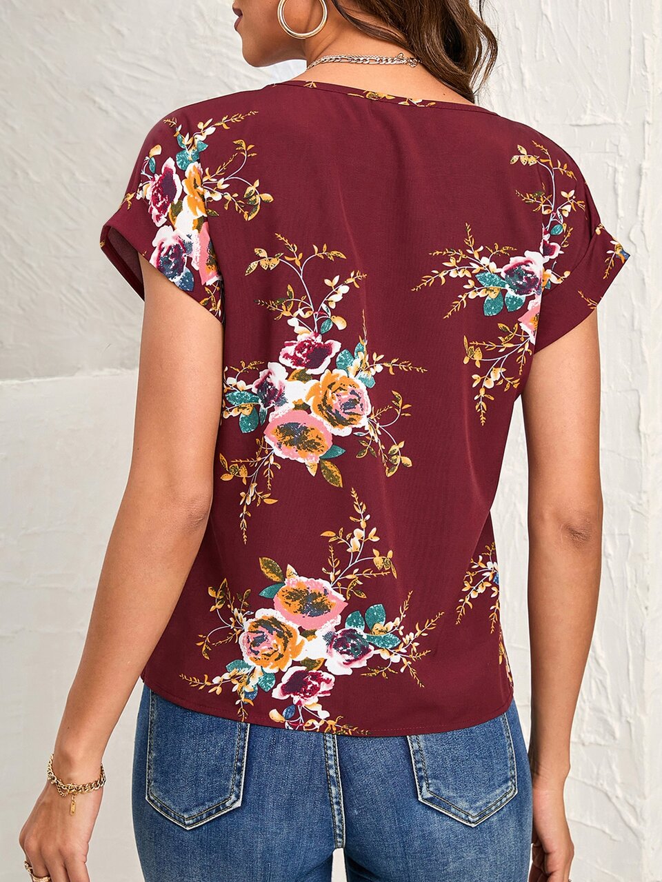 Floral Print Round Neck Blouse