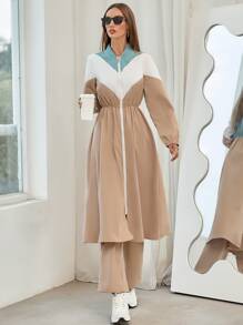 Mulvari Colour Block Baseball Collar Coat & Slant Pockets Trousers - Multicolor - View 1