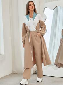 Mulvari Colour Block Baseball Collar Coat & Slant Pockets Trousers - Multicolor - View 3