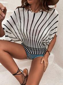 Áo len nữ Sọc Giải trí - Đen và trắng - Xem 3