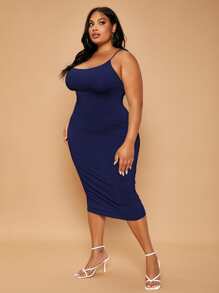 SHEIN SXY 大碼後背十字交叉緊身連衣裙 - 藏蓝色 - 查看 3
