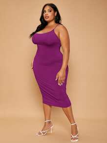 SHEIN SXY Plus Criss Cross Back Bodycon Dress - Red Violet - View 3