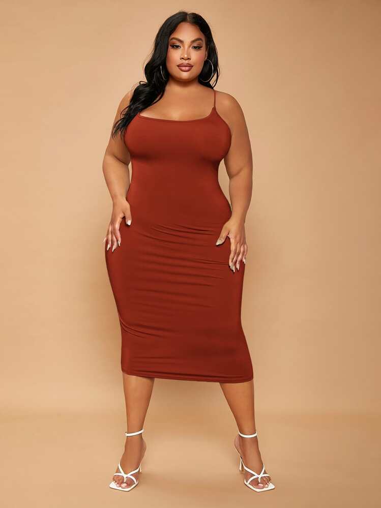 SHEIN SXY Plus Criss Cross Back Bodycon Dress - Rust Brown - View 5