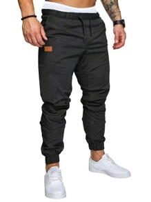 Manfinity Homme Men Patched Detail Drawstring Waist Trousers - Black - View 1