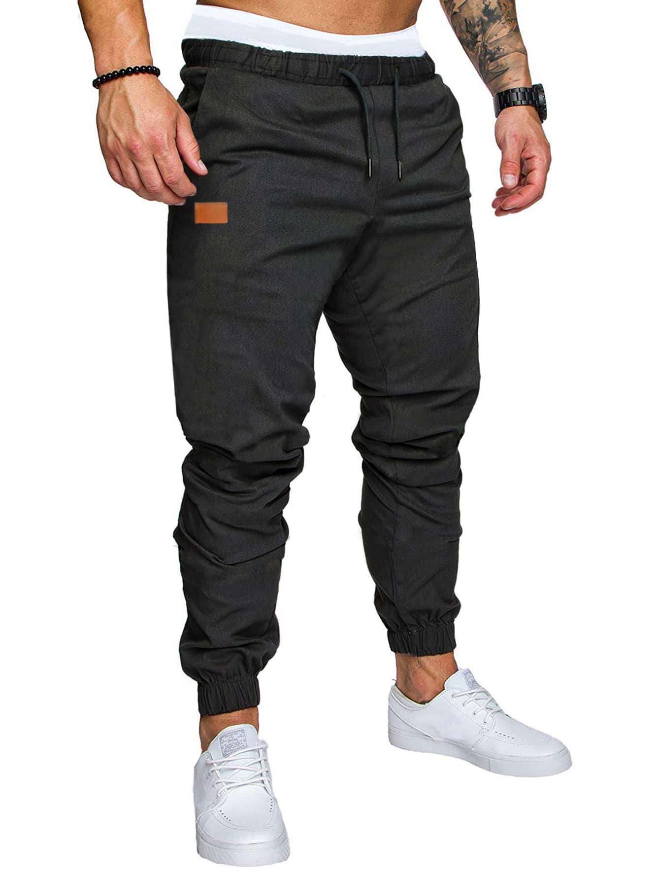 Manfinity Homme Men Patched Detail Drawstring Waist Trousers - Black - View 1