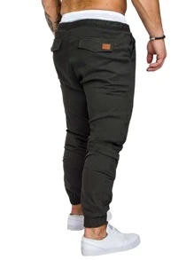 Manfinity Homme Men Patched Detail Drawstring Waist Trousers - Black - View 2