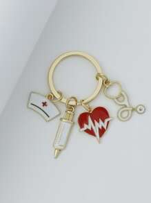 1 pieza Llavero con dije de latido cardíaco y estetoscopio, estilo preppy, para el Día de San Valentín - Multicolor - Ver 1