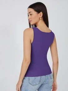 SHEIN BASICS Scoop Neck Solid Tank Top - Violet Purple - View 2