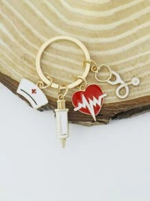 1 pieza Llavero con dije de latido cardíaco y estetoscopio, estilo preppy, para el Día de San Valentín - Multicolor - Ver 2