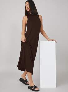 SHEIN BASICS Split Hem Solid Dress,Tea Party Dress,Summer Dresses For Women