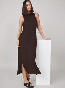 SHEIN BASICS Split Hem Solid Dress,Tea Party Dress,Summer Dresses For Women