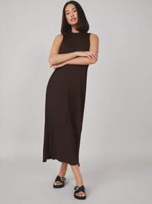 SHEIN BASICS Split Hem Solid Dress,Tea Party Dress,Summer Dresses For Women