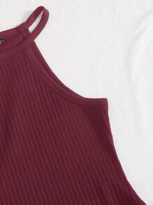 SHEIN Privé 大碼繞頸領羅紋針織連體衣 - 紫紅色 - 查看 3