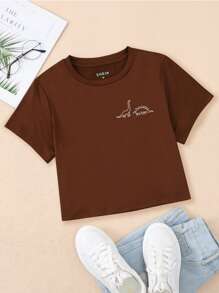Áo thun cổ tròn in hình khủng long Áo thun họa tiết cho nữ - Cà phê nâu - Xem 1