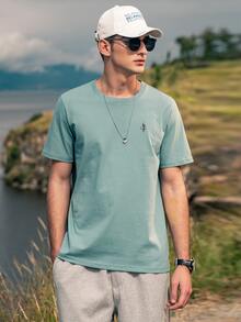 男士幾何印花T恤 - 薄荷綠 - 查看 1