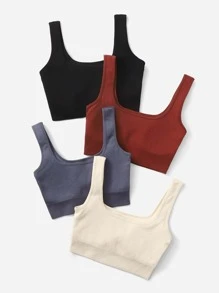 4 piezas Sujetador deportivo soporte alto sin costuras tejido de canalé - Multicolor - Ver 2