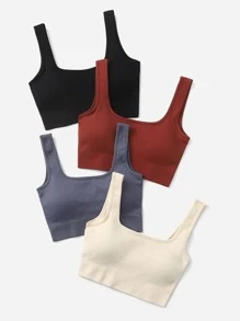 4 piezas Sujetador deportivo soporte alto sin costuras tejido de canalé - Multicolor - Ver 3