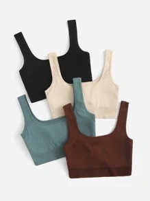 Yoga Basic 4 piezas Sujetador deportivo soporte medio inconsútil tejido de canalé - Multicolor - Ver 2