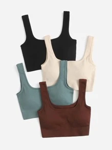 Yoga Basic 4 piezas Sujetador deportivo soporte medio inconsútil tejido de canalé - Multicolor - Ver 3