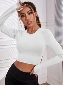 Slayform 无缝插肩袖短款运动背心 - 白色 - 查看 2