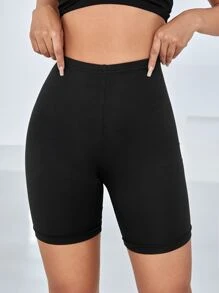Yoga Basic High Waist Solid Sports Shorts - Black - View 5
